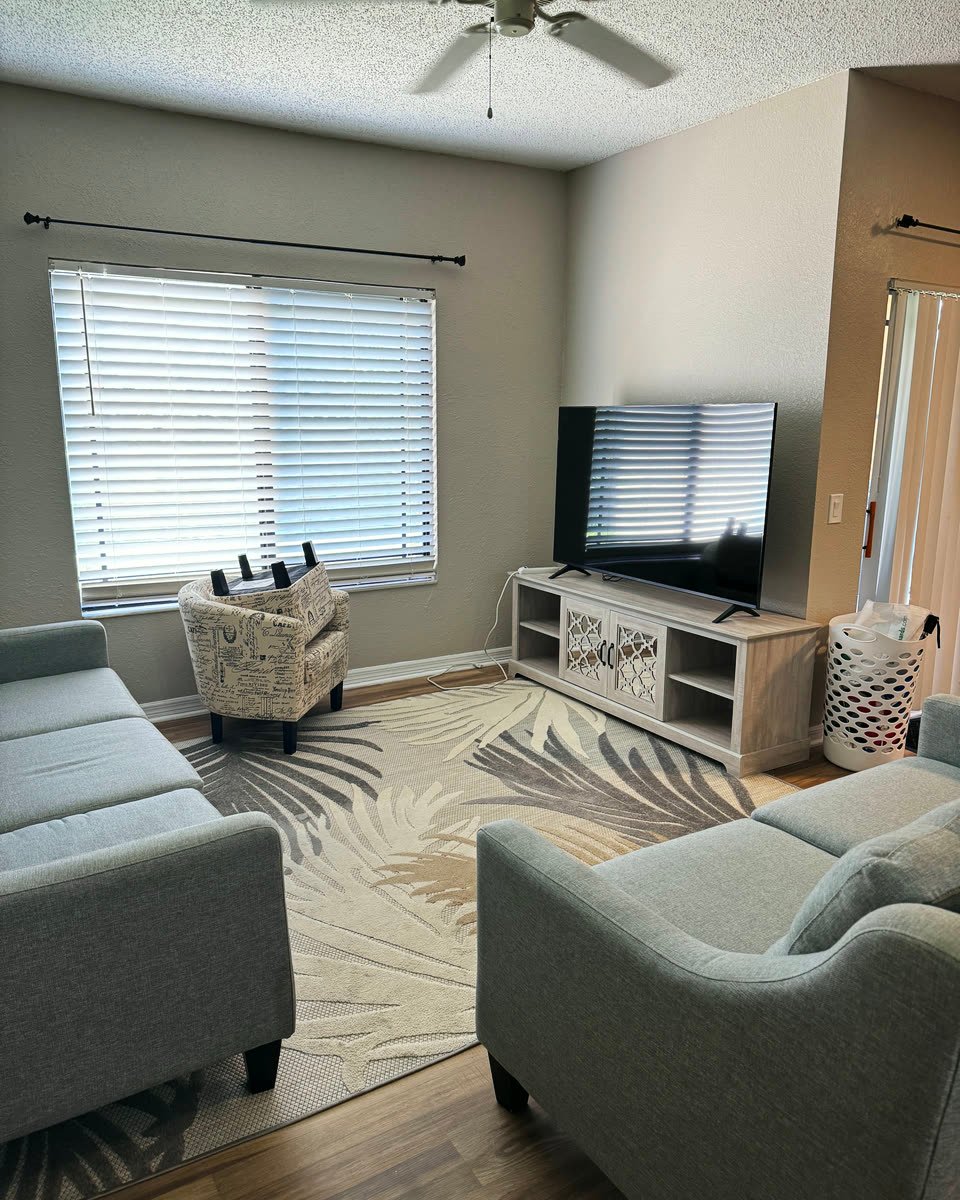 Living room set up by the crew after a move